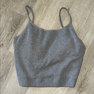 Grey Ribbed Crop Tank Top